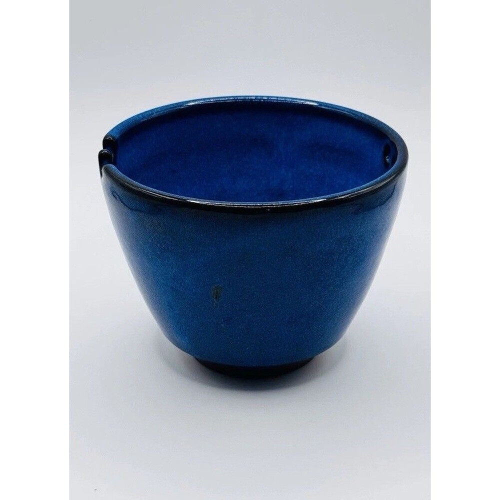 Handmade Blue Pottery Yarn Bowl Ceramic Knitting Crochet Bowl Rustic Studio Art - Picture 6 of 8
